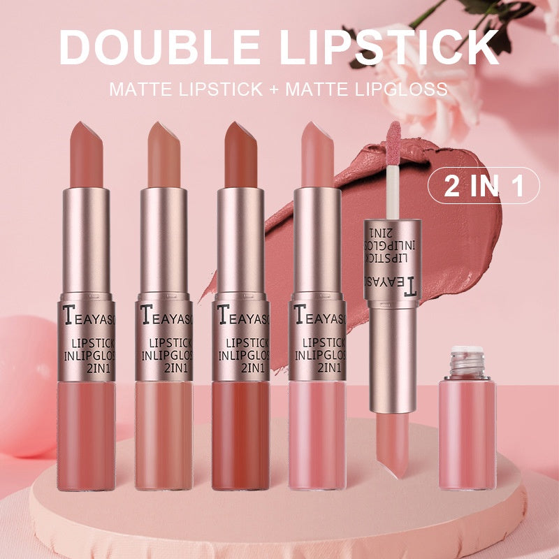 TEAYASON 2 IN 1 LIPSTICK & LIP GLOSS WATERPROOF LONG LASTING LIP TINT VELVET - 6PCS/SET