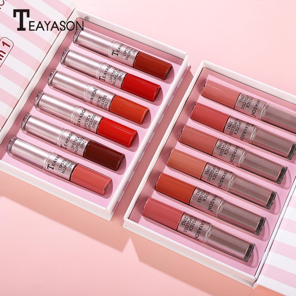 TEAYASON 2 IN 1 LIPSTICK & LIP GLOSS WATERPROOF LONG LASTING LIP TINT VELVET - 6PCS/SET